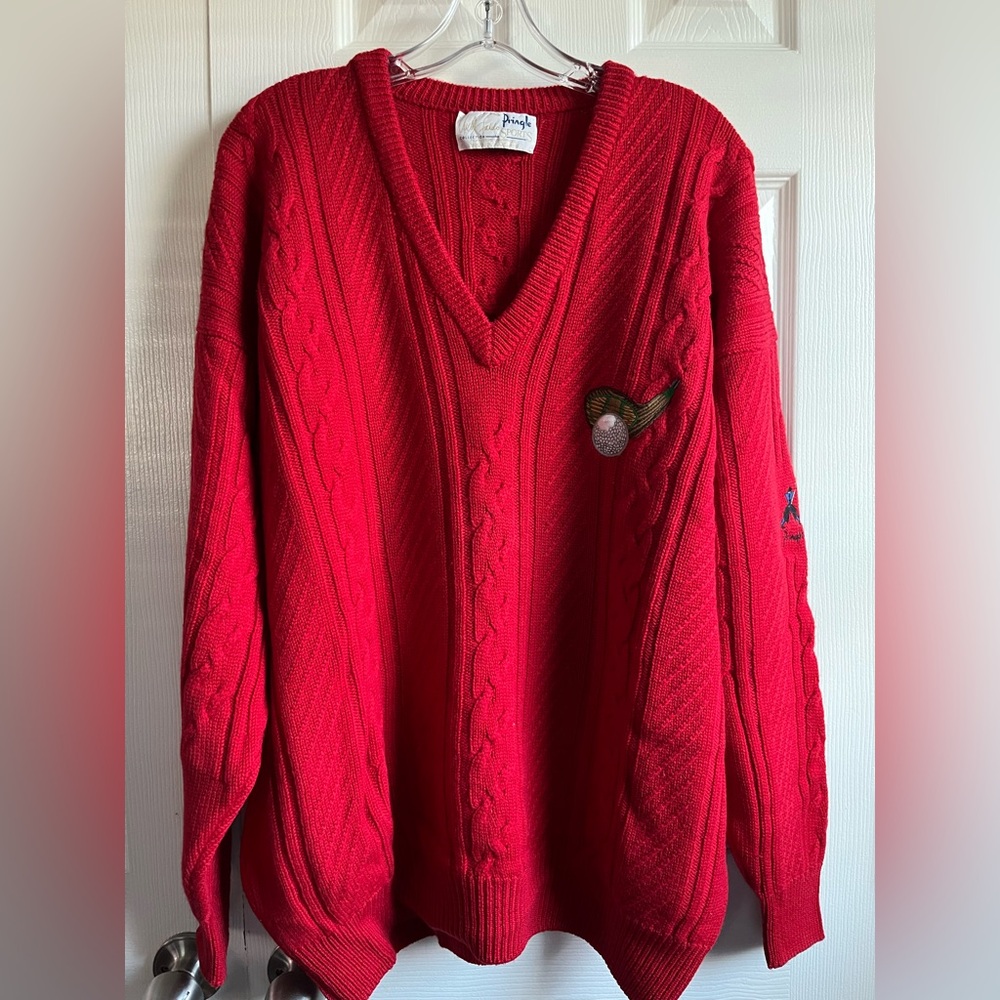 RARE Nick Faldo Pringle of Scotland Red Golf Sweater 100% Lambswool XL